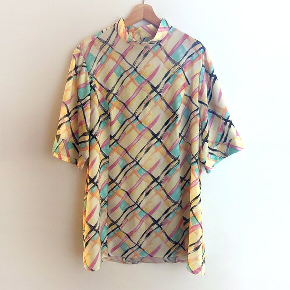 Vintage 70s Tunic Oversized Mini Baby Doll Style Dress Funky Pattern - Picture 1 of 4